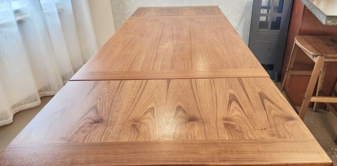 Danish Vintage Modern Teak Drawleaf Dining Table By Ansager Mobler