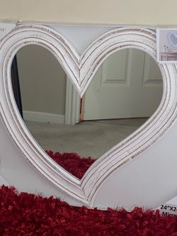 NEW Habitat 24" x 24" Distressed White Heart Shaped Wall Mirror