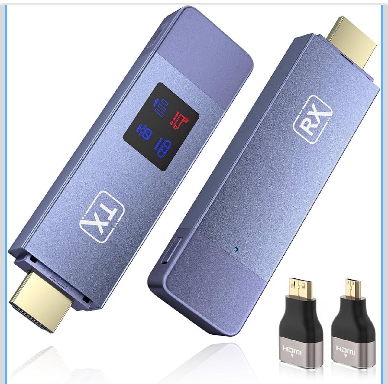 Wireless HDMI Transmitter and Receiver, Wireless HD Extender Plug & Play Portable 2.4G/5G with LED Screen HDMI Kit for Streaming Video and Audio to Mo