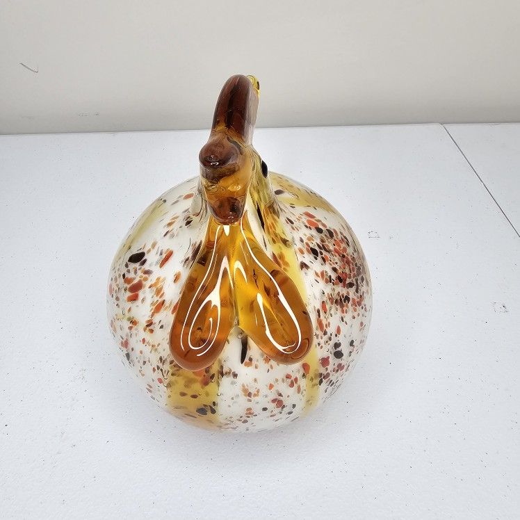 Hand-Blown Glass Rooster Figurine, Murano Style, 7"x8" Multicolor Art Glass