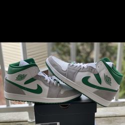 BRAND NEW JORDAN 1 MID “GREY/GREEN” FOR SALE!!! MEN SIZE 11.5 $195