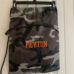 New! Thirty One Camouflage Cinch sac backpack style with monogrammed “Peyton”