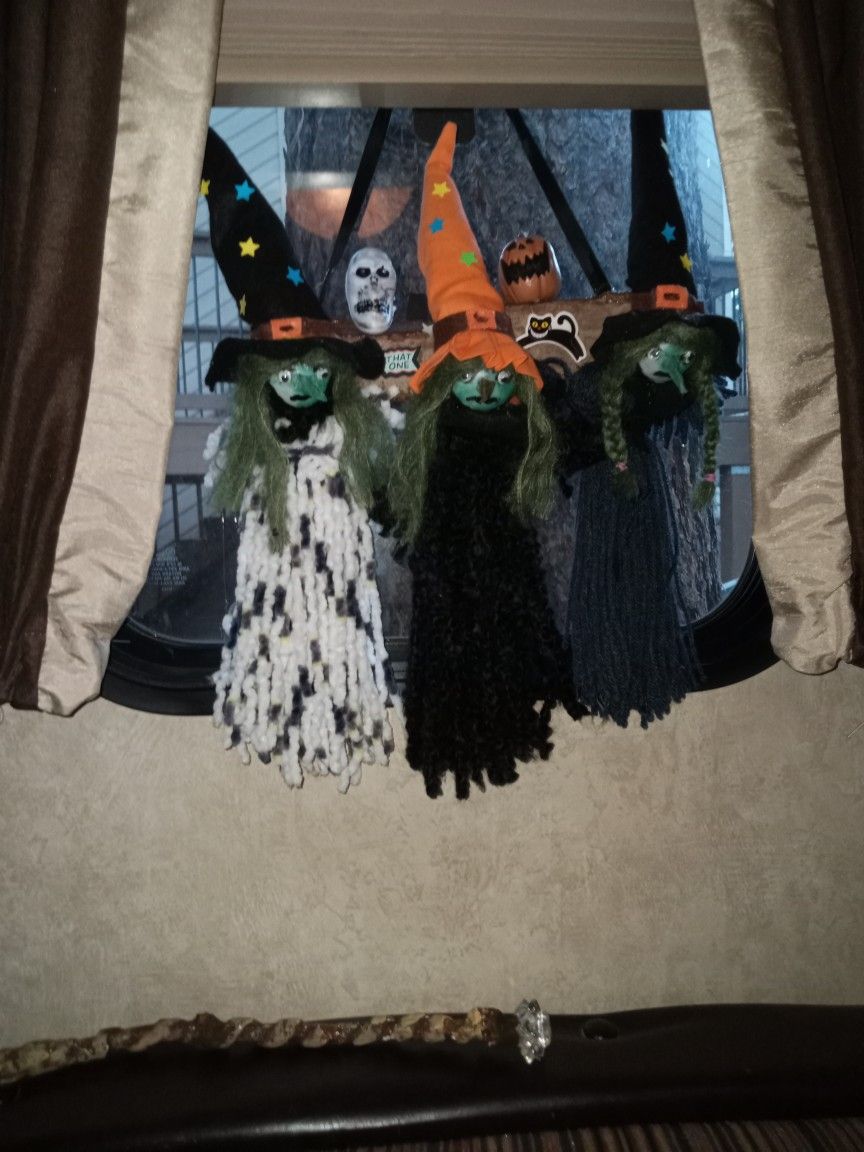 Handmade Three Witch Hocus Pocus  Lot Of Details  An Adorable  Hanging Piece. Appoximently 10 Inch Wide An10 Long .