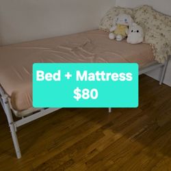 Kids Or Baby / Children Twin Bed Mattress And Frame -White