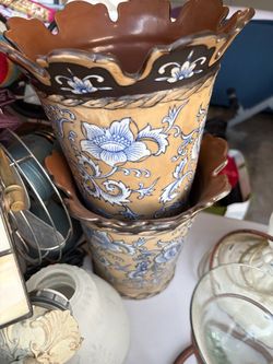 Decorative Floral Ceramic Planters Set of 2
