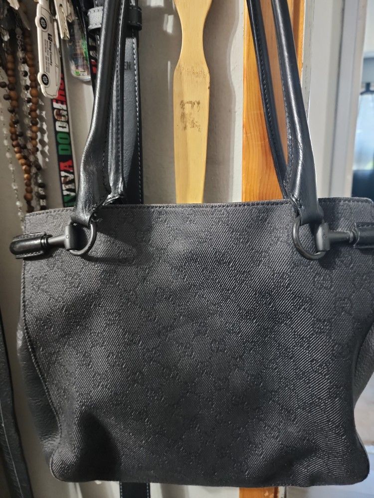 GUCCI Shoulder Bag, Denim, Leather, Black