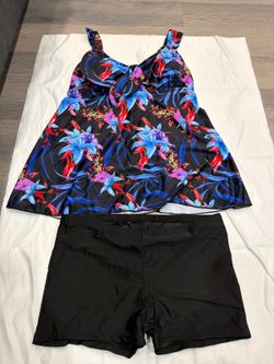 Floral Swim Tankini Set with Black Swim Shorts
