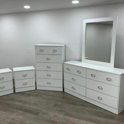 Dresser With Mirror Chest And Two Nightstand // Cómoda Con Espejo Gavetero Y Dos Mesitas De Noche 