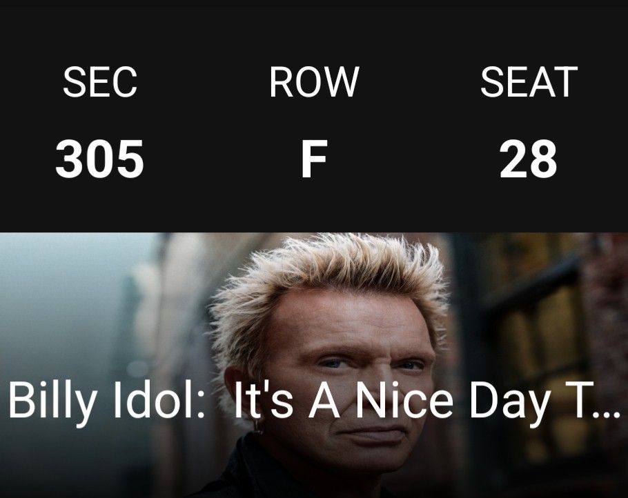 Billy Idol Concert For Tuesday September 23