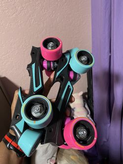 Girls Roller Skates And Helmet