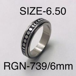 Stainless Steel Moon Carved Spinner Ring Band For Men & Women with: RGN-739/Size-6.50