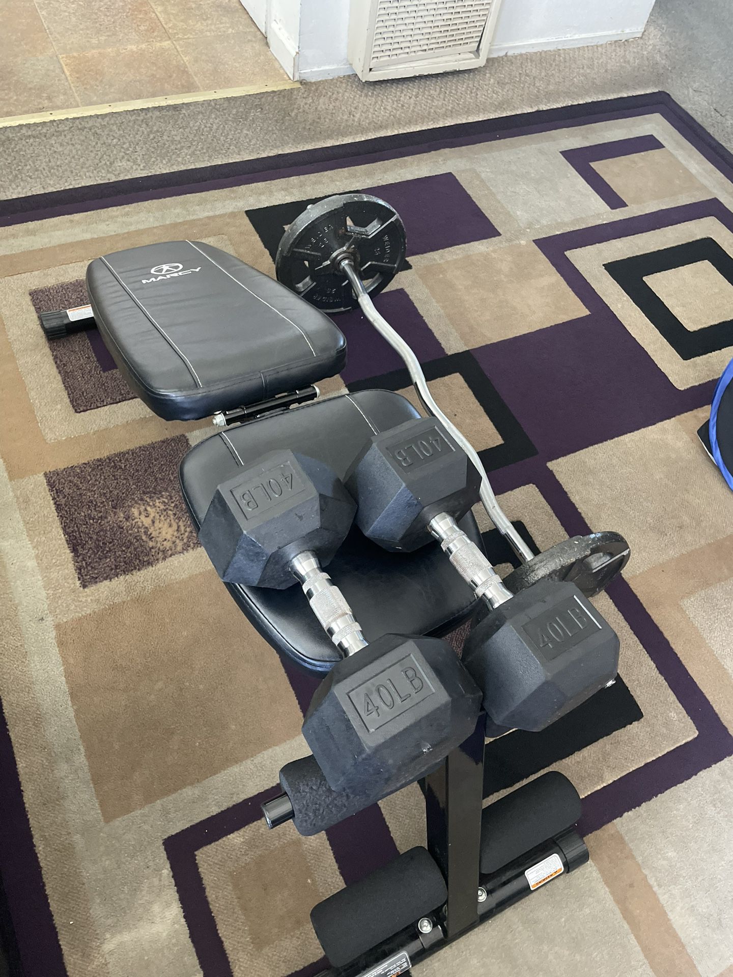 Weight Bench And 50 Pound Barbell