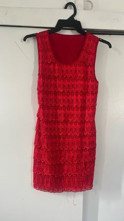 Red Lace Embellished Sleeveless Mini Dress