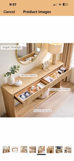 OKD 63" Fluted Console Table for Entryway, Modern Entryway Table with 2 Large Drawers, Long Sofa Table Behind Couch for Living Room, Hallway, Couch, F