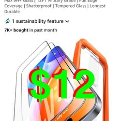 2 Pack Screen Protector for iPhone 16 Pro Max 9H+ Glass | 12FT Military Grade | Full Edge Coverage | Shatterproof | Tempered Glass | Long