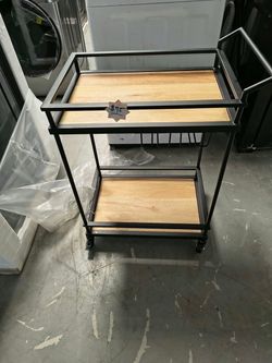 2-Tier Rolling Bar Cart with Wood Shelves