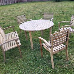 Teak Table 4 Chairs And Bench