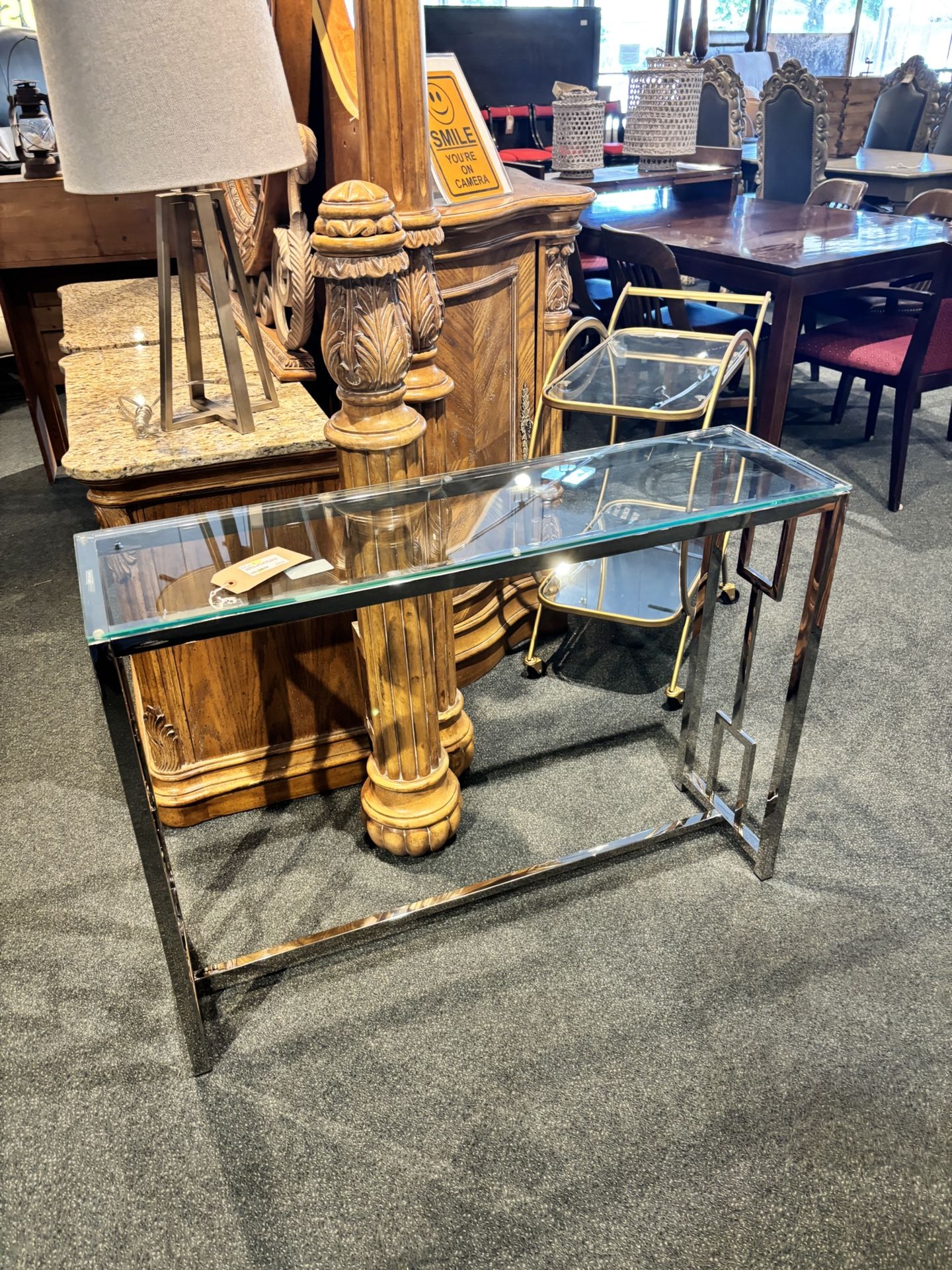 Modern Chrome Base Console Table W/ Glass Top - SKU: NEFTPZ
