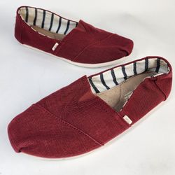 Toms Women's Classic Solid Red Canvas Slip on Flats Shoe's US Size 8.5