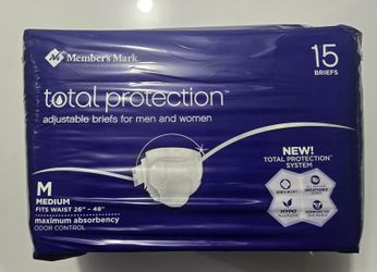 Member's Mark Total Protection Adiustable Unisex Briefs, M ~ Adult Diaper