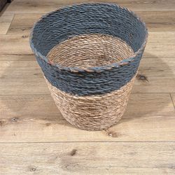 Vintage Woven Basket / Planter Cover (Natural + Faded Blue Patina)