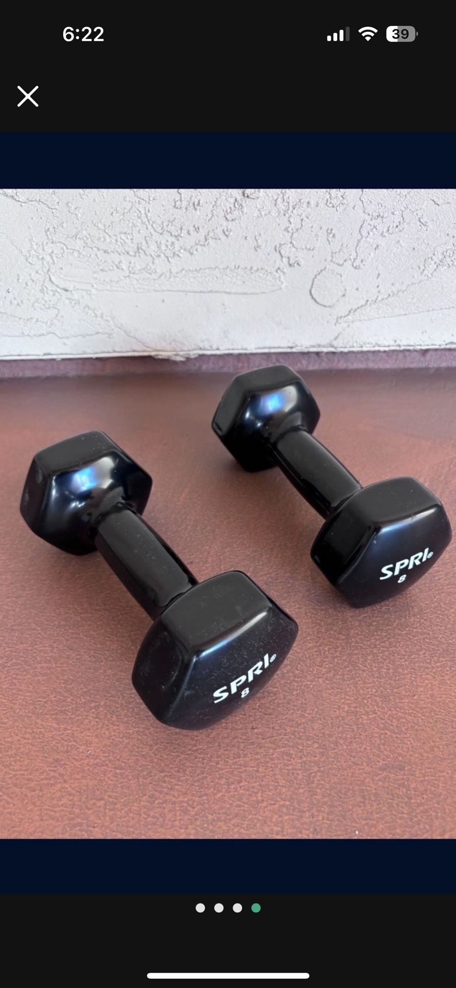 One New Set of 2 Black Vinyl Dumbbells 8 Pound Lb