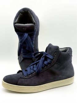 Tom Ford Men’s Navy Blue Suede Leather Details High Tops Sneakers Shoes Size 10.5