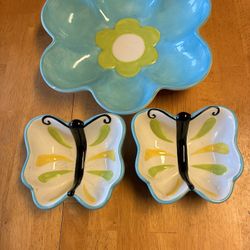 Ceramic Floral Design And Butterfly Design Serving Dishes