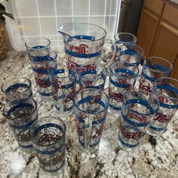 Vintage 1970’s Pepsi cola 8” pitcher And Cups