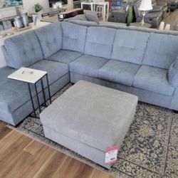 New Ashley Brand Blue Denim Or Gray Sectional Sofa Couch *Ottoman Sold Separately* 