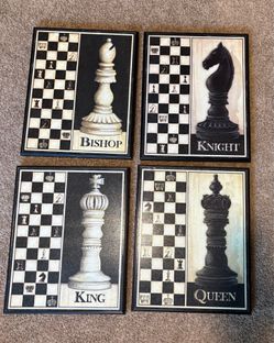 Chess Piece Prints on textured canvas set of 4