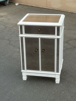 Antique Mirrored Nightstand with Drawer and Cabinet