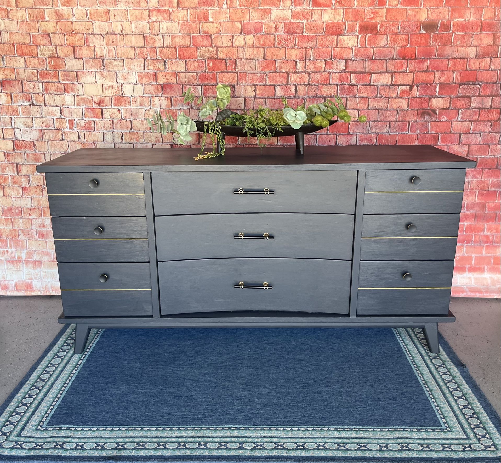 MCM Dresser Vintage Solid Wood Drawers Black