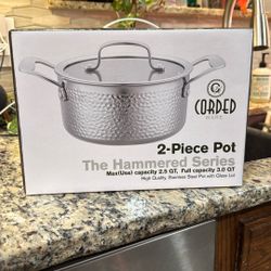 NEW 3-Qt Corded Ware Hammered Stainless Steel Pot w/ Lid