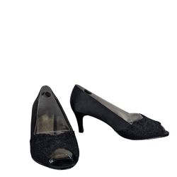 Adrianna Papell 7.5 Wide Black Satin Dressy Formal Shoes