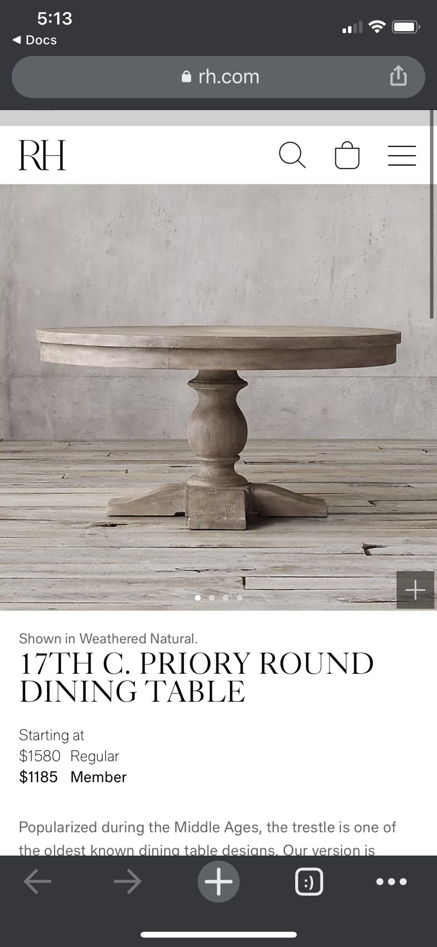 17th C. Priory Round Dining Table