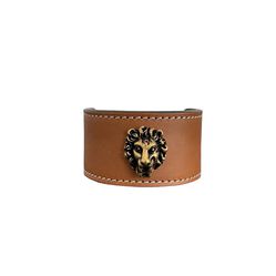 Gucci GG Lion Head Brown Leather Bracelet