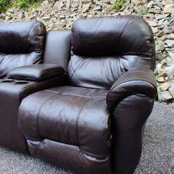 Like New - Genuine Leather - Power Reclining - Luxurious CONSOLE LOVESEAT 