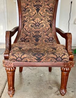 Tuscany Villa Side Chair by Crown Mark - Ornate “Old World” Carved Wood Upholstered w/Nailhead Trim