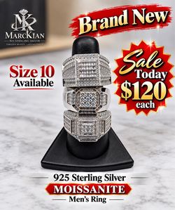 925 Sterling Silver MOISSANITES Men’s Ring Size 10 On Sale Today $120