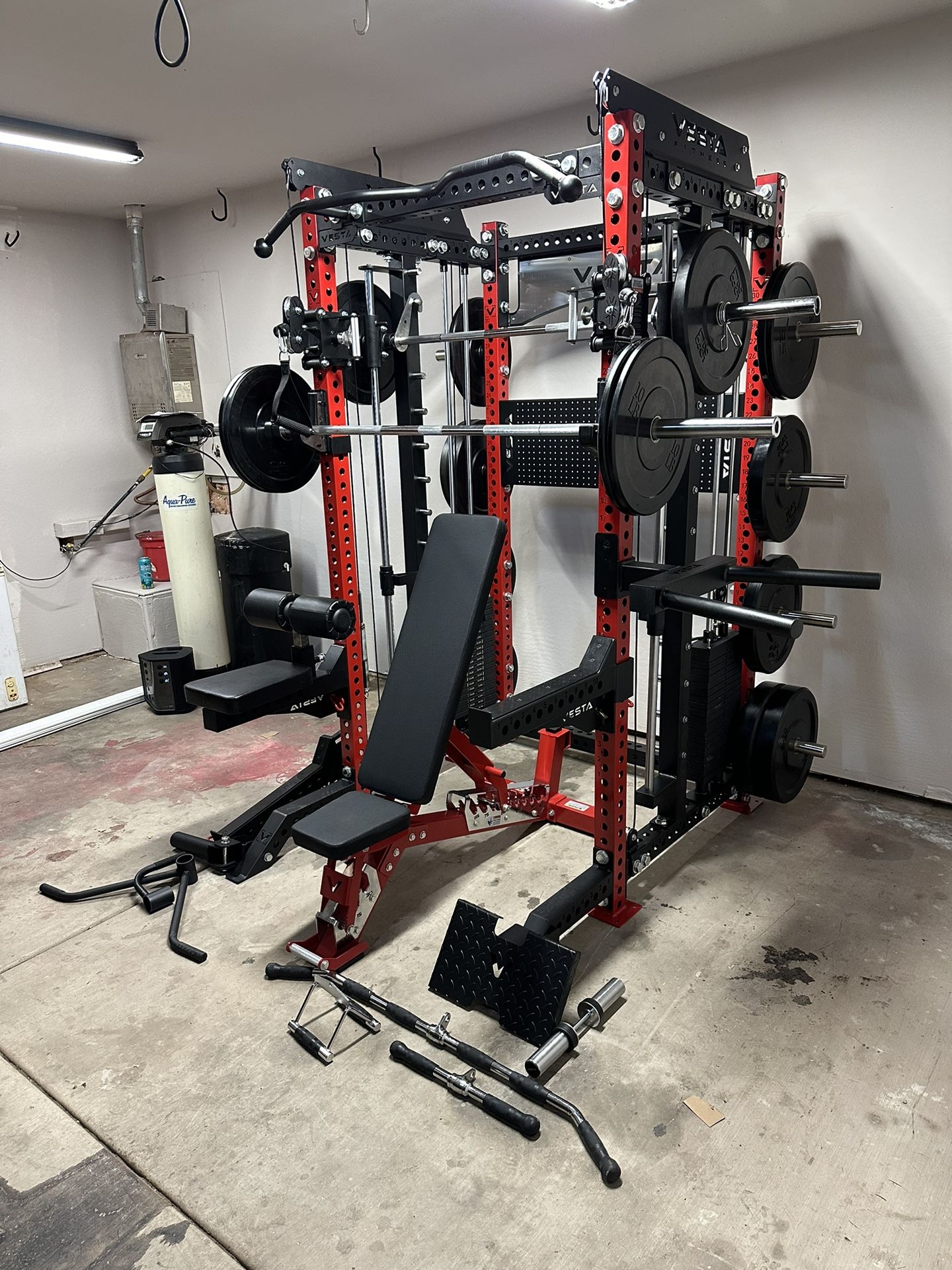 PRO SERIES Ultimate 3 1 Half Rack Functional Trainer w/Smith Machine Bar 400lb Stack Gym Equipment Fitness Commercial Squat Rack
