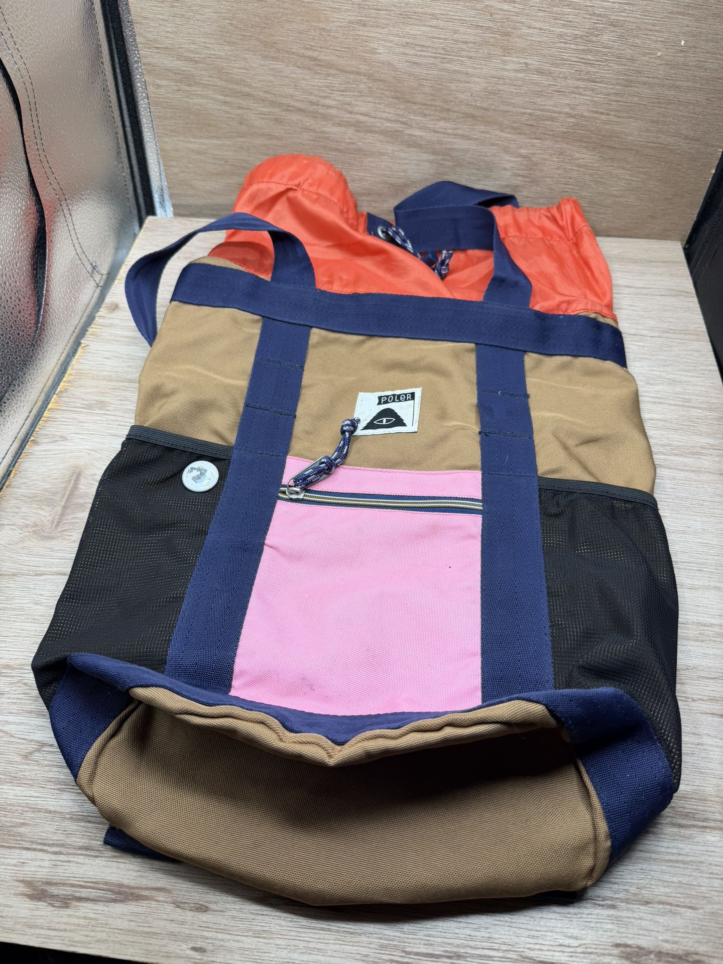 POLER OUTDOOR STUFF tote pack Backpack rucksack cinch sack 24L EUC Large brown 