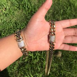 12MM Cuban Link Set 14K Gold Plated Doesn't Loses Color