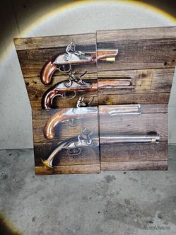 Set of 4 Flintlock-Style Pistol Wall Art Panels