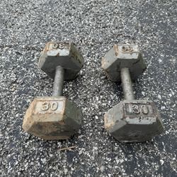 30 Lbs. Pound Dumbbell Cast Iron Hex Weight Lbs Hexagon (90 LBS TOTAL)