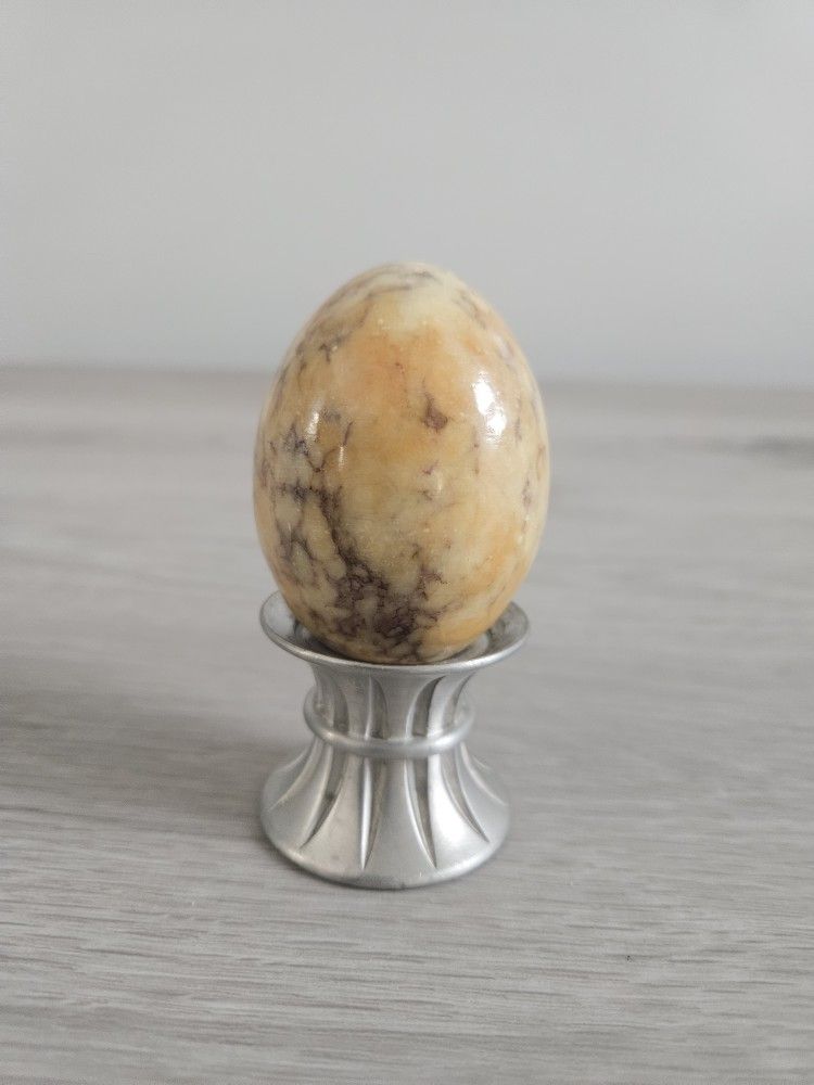 Vintage Polished Natural Stone Tan Brown Egg Granite Marble Mottled With Base