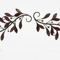 16 in. x 36 in. Red Patina Metal Leaves Wall Decor (Set of 2)