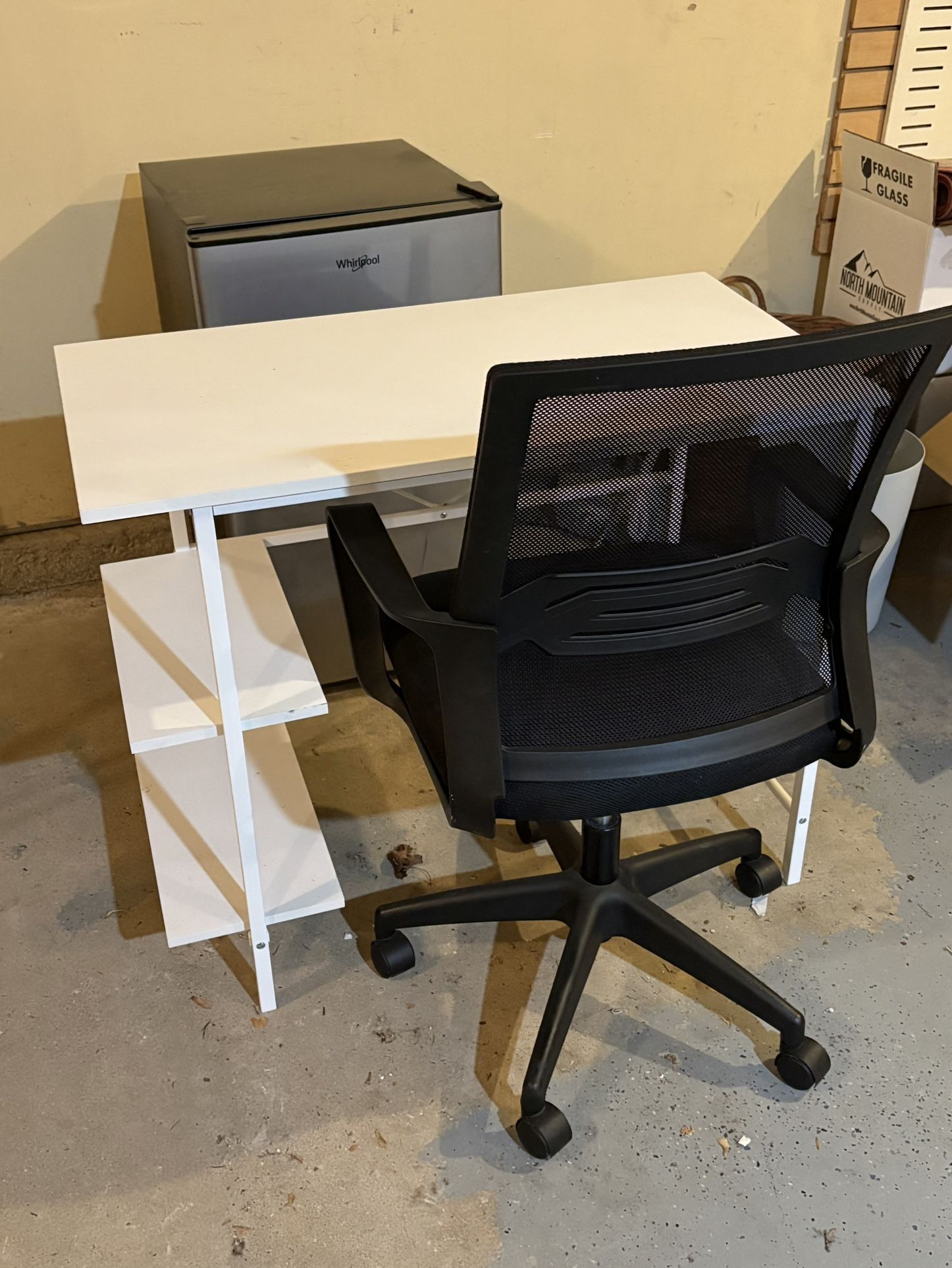 Desk, Chair And Storage Bin