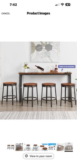 24-Inch Backless Swivel Bar Stools Counter Height, Industrial Stools for Kitchen Counter, Wood and Metal Bar Stool Chairs Set of 4