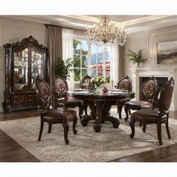 Cherry Finish Round Pedestal Dining Table Scrolled Legs Comedor Mesa Venta Furniture Sale Muebles